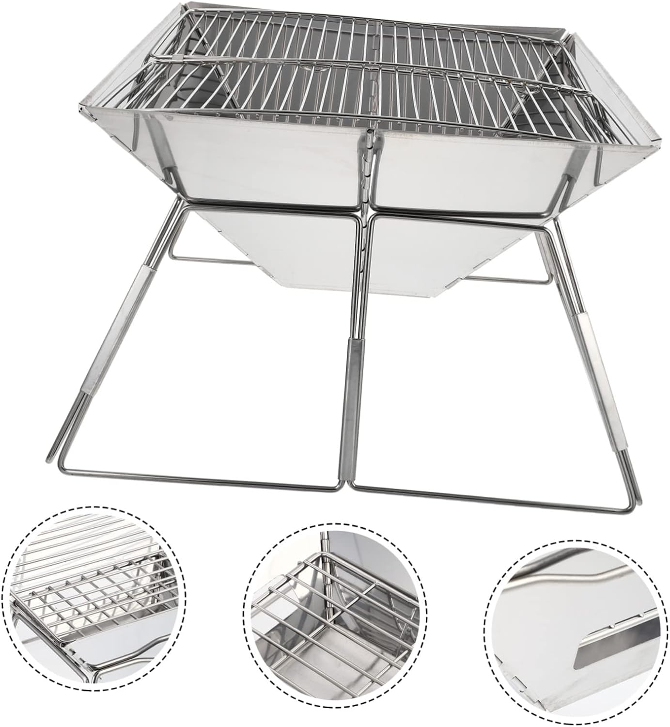 Yardwe Portable Grill Rack Barbecue Stove Stainless Steel Camping Grill for Outdoor Use