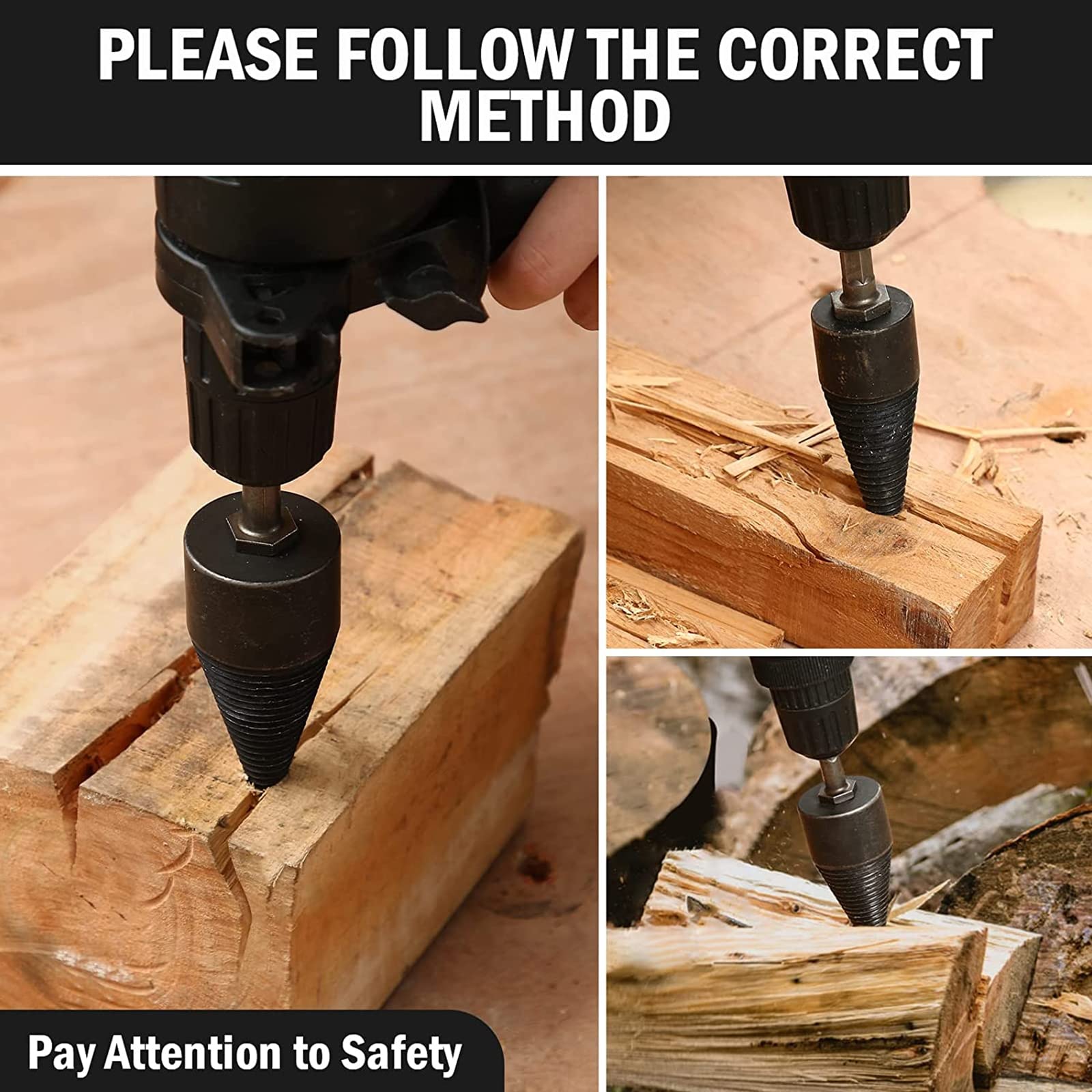 Spaccalegna, Spaccalegna Per Legno, Cono Della Vite Dello Spaccalegna, Splitter Punta Spaccalegna Per Trapano Domestico Con 3 Manici Per Trapano Per Attrezzi Da Campeggio Falegnameria,50mm