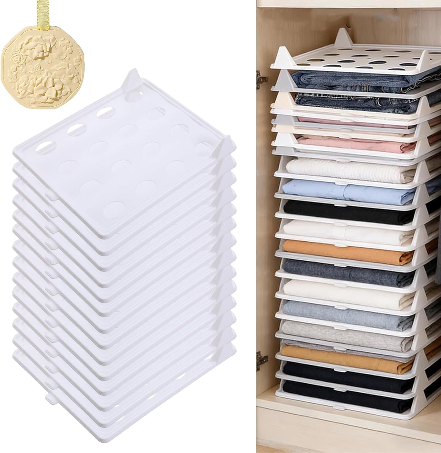Stackable Closet Organizer for Shirts, T Shirt Organizer Stackable Closet Organizer, Interlocking Shirt Folding Boards Shelf Dividers, For Shirts, Jeans, T Shirt, Pants Breathable Design (A-15PCS)