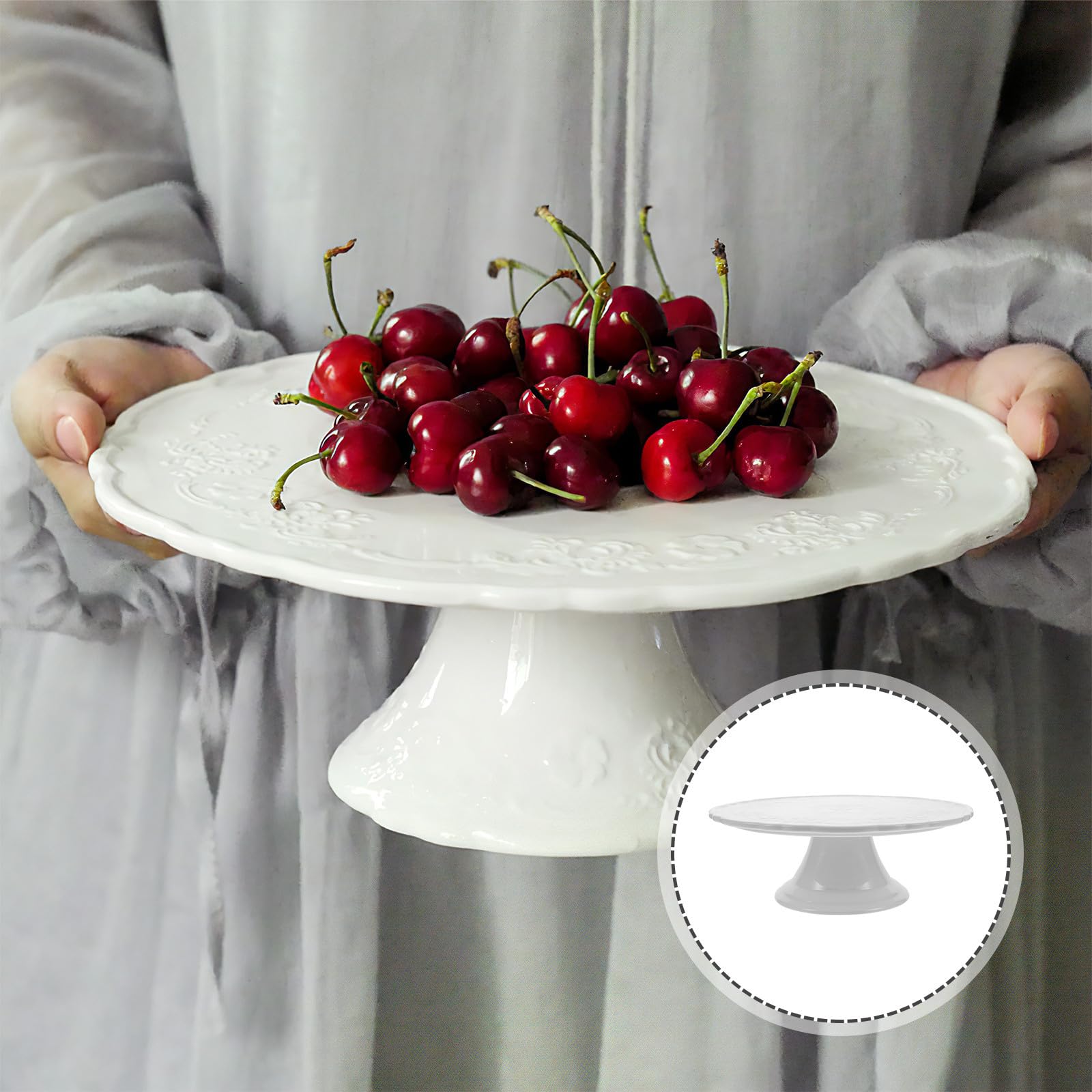 Alzatina per Dolci in Ceramica Bianca 28cm Rilievo | Piatto Alto per Dessert e Frutta, Uso Domestico e Lauree, Design Elegante