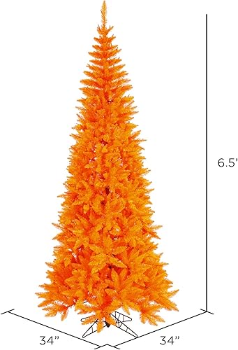 Miniatura 2 de Vickerman Árbol de Navidad artificial delgado de abeto naranja de 6.5 pies, sin luz, árbol de Navidad de abeto sintético, decoración de temporada