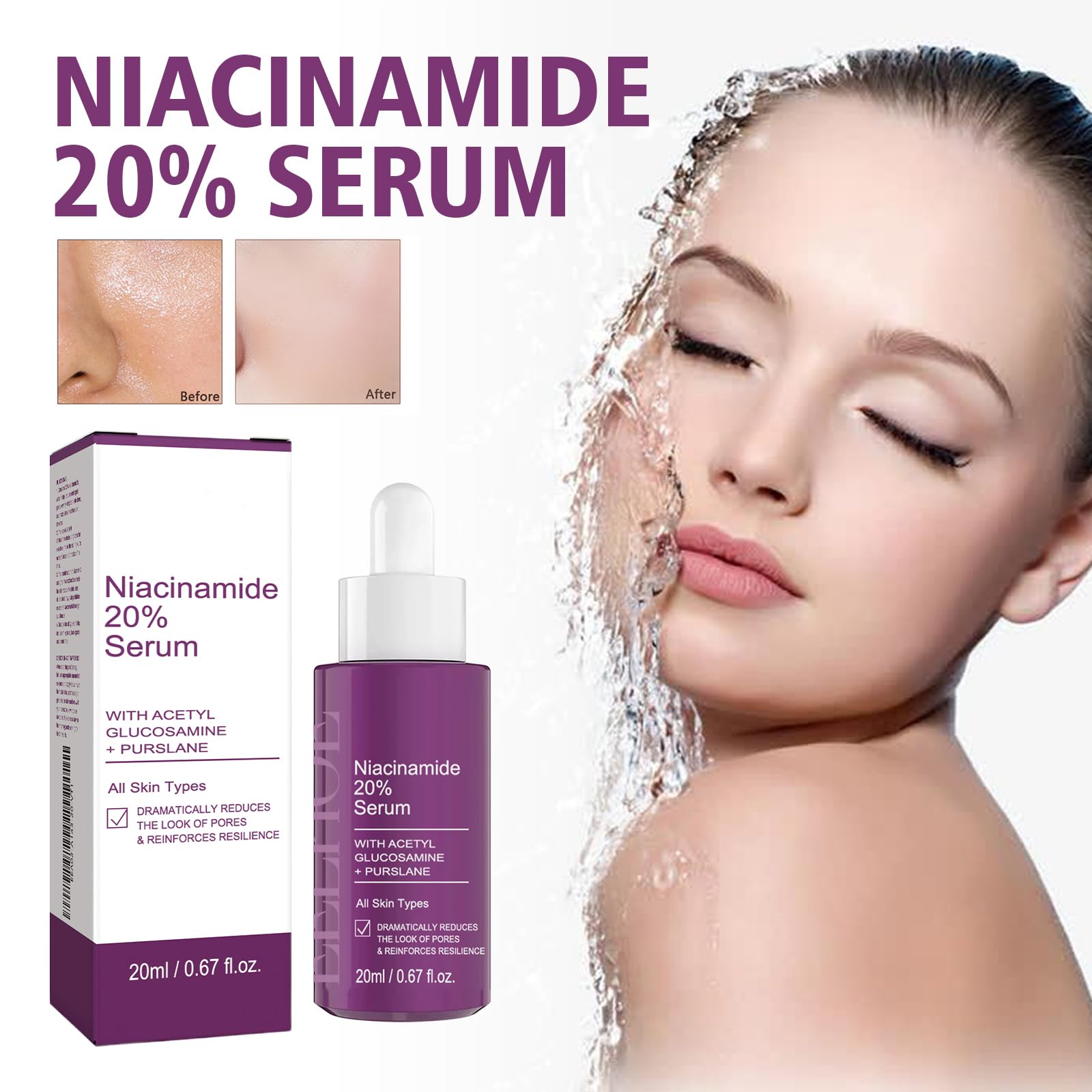 Niacynamid 20% serum do twarzy, rozjaśniające, poprawia elastyczność, nawilża, przeciwzmarszczkowe, wygładza cerę, wygładza drobne linie, zmniejsza pigmentację (12 szt.)