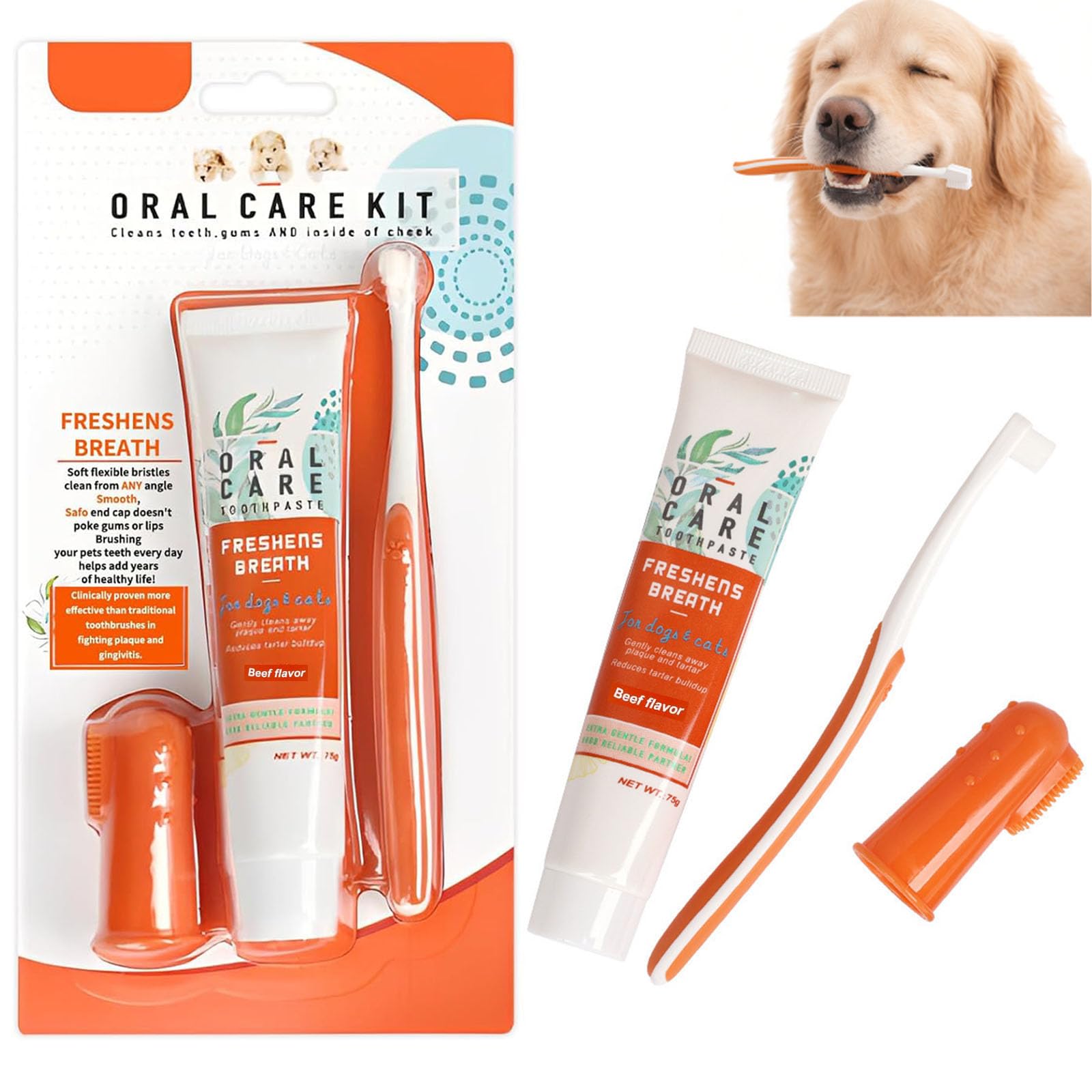 Juego de cuidado dental para perros con crema dental, pasta de dientes para perros contra sarro, cepillo de dientes para perros y gatos, pasta de dientes para perros contra sarro, cepillo de dientes