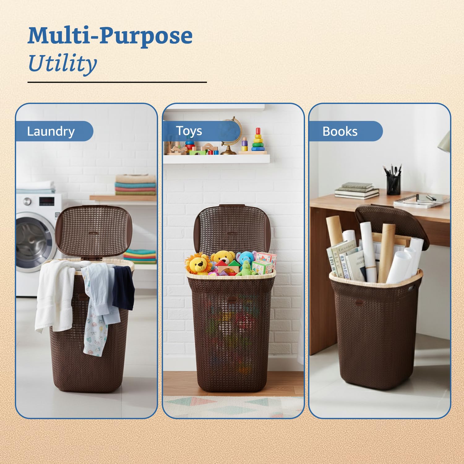 Amazon Brand - Solimo Knit Laundry Basket - Big - 55 Litres - 44 Cm X 35 Cm X 61 Cm | Dark Brown - Plastic 4