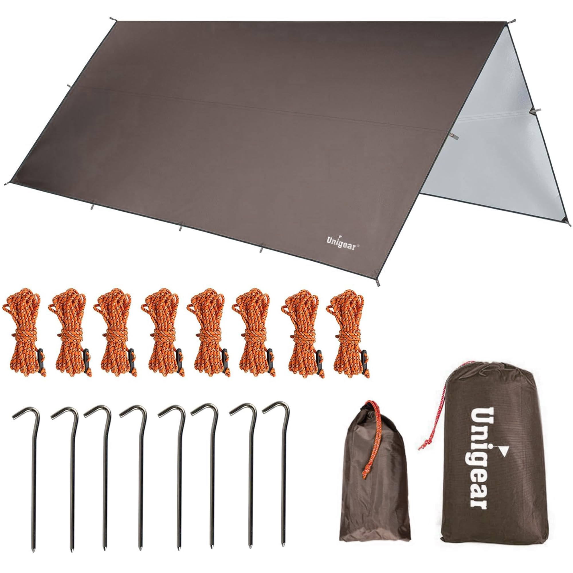 Unigear Brown Camping Tarp Waterproof Rain Fly, Lightweight Tent Shelter Canopy
