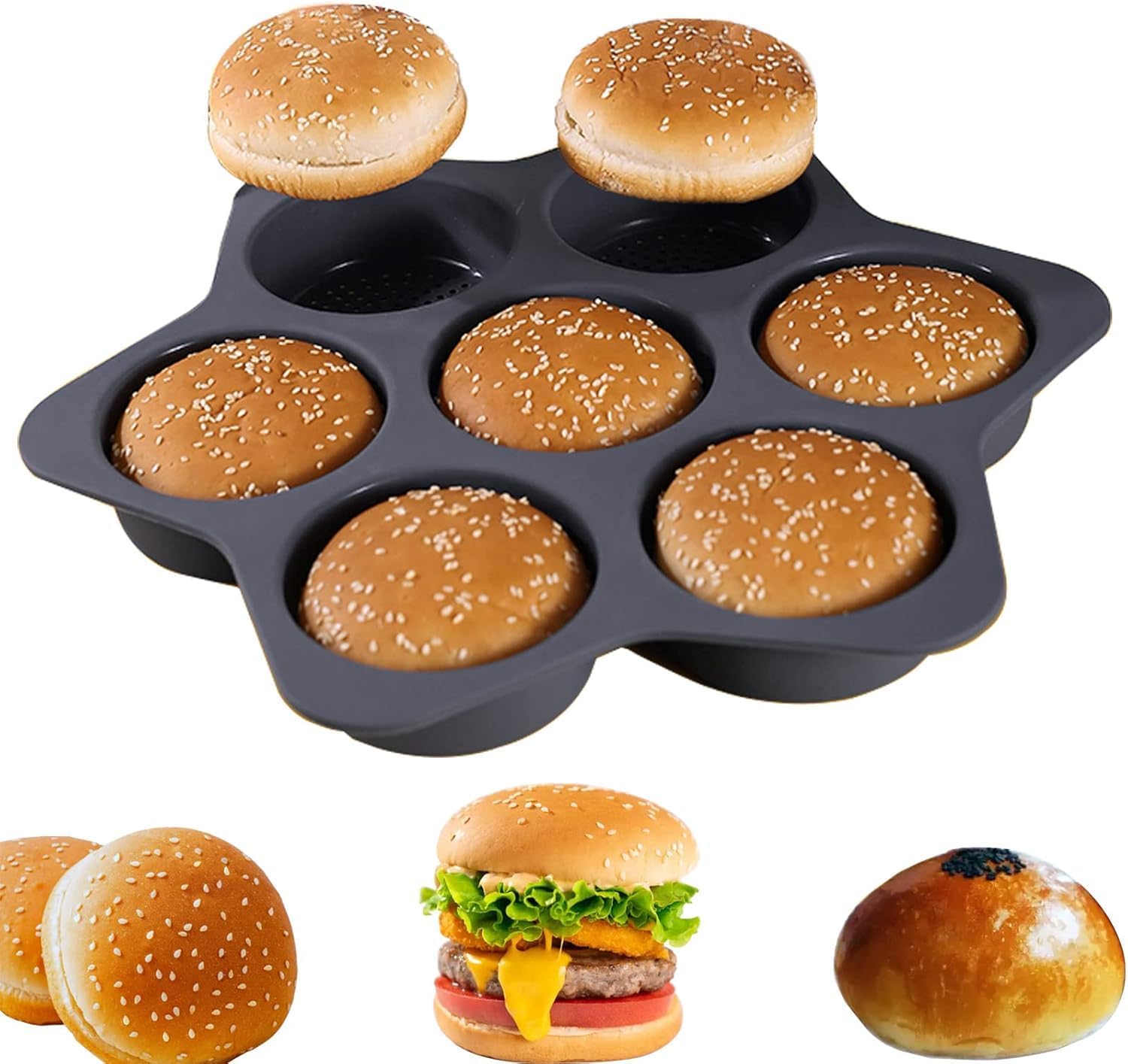 7-Cavity Silicone Hamburger Bun Pan – Non-Stick Food Grade Bread Baking Mold, Heat Resistant Round Burger Bun Tray, Easy Release Bakeware for Homemade Buns, Rolls, Sliders & Mini Bread-image-7