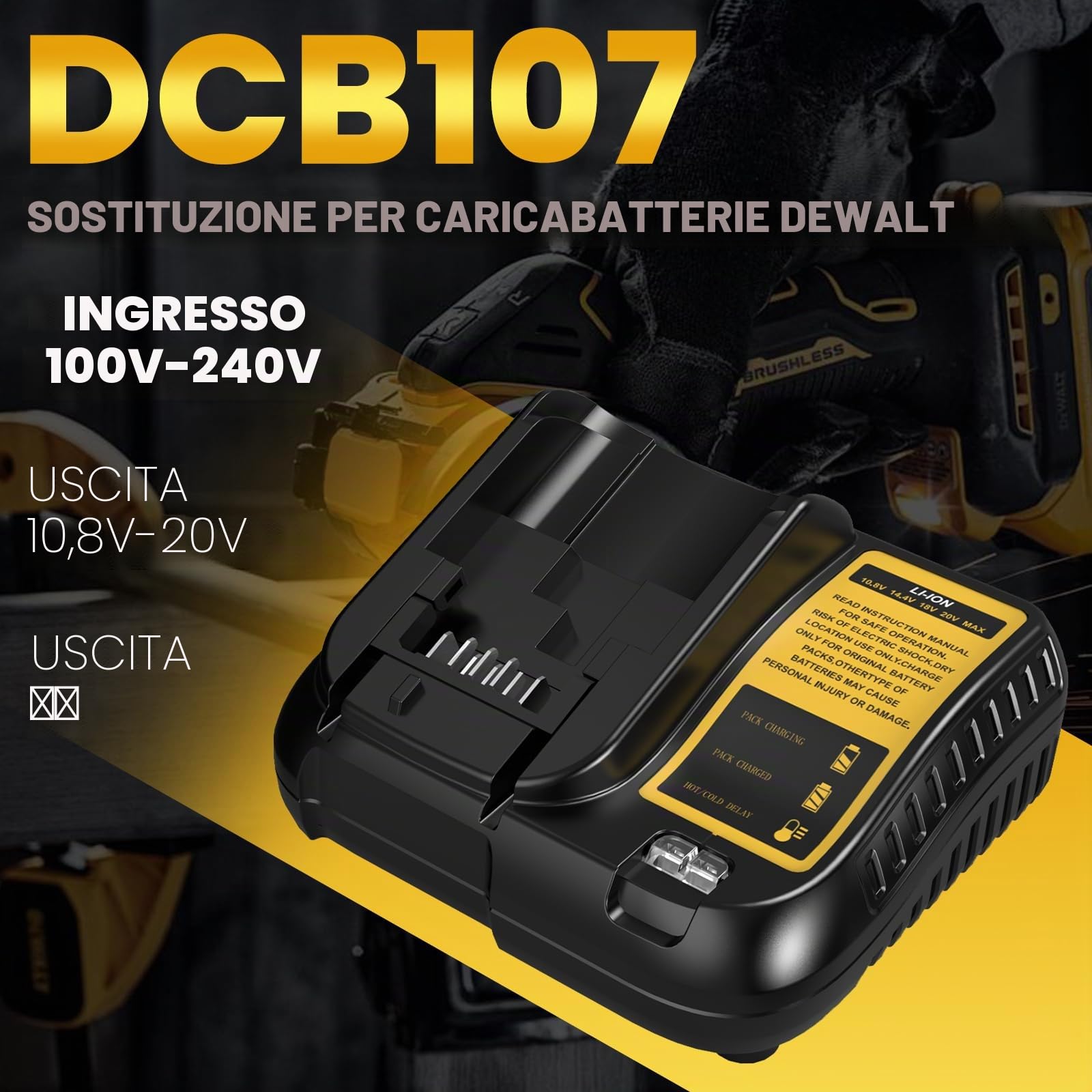 2 Pezzi Ricambio per Dewalt Batteria 18V 5.0Ah + Caricabatterie DCB107 10.8V-20V per DCB184 DCB180 DCB181 DCB182 DCB200 DCB201 DCB204