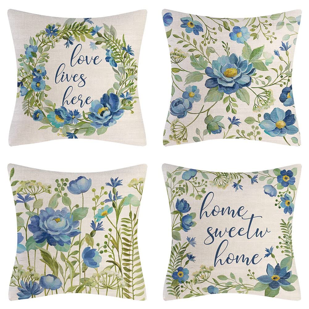 CTRLZS Farmhouse Throw 18X18 Set of 4 Spring Decorations Flower Home Decor for Couch Sofa