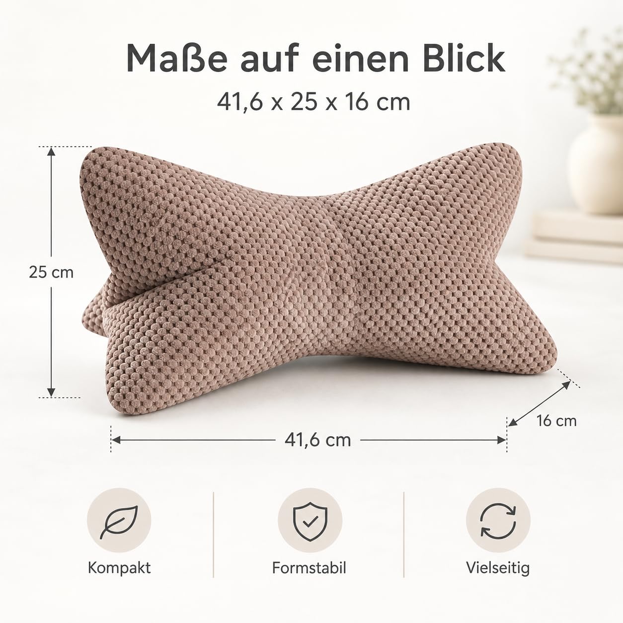 ReWu Leseknochen Rosé, 41,6 x 25 x 16 cm | Ergonomisches Stützkissen