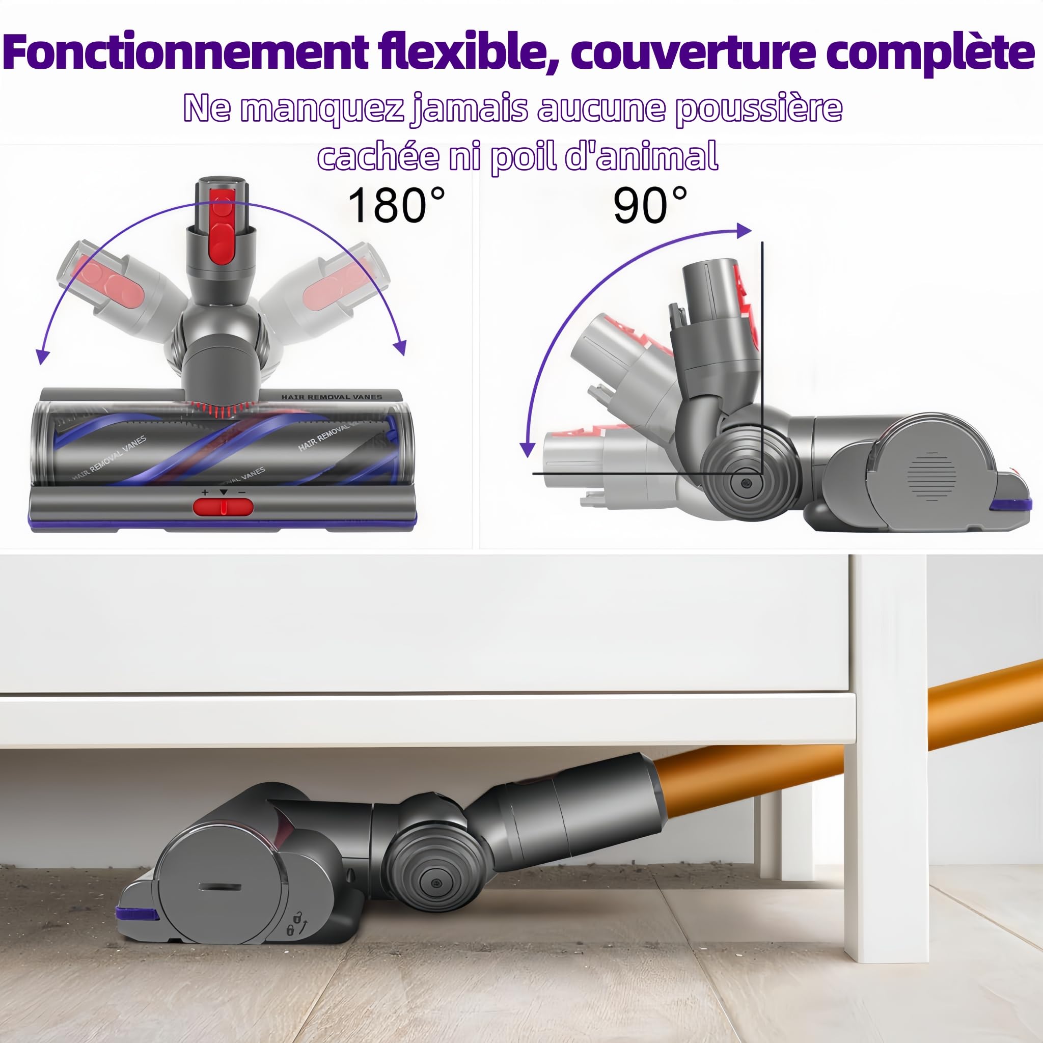 Brosse High Torque Anti-Enchevêtrement Compatible avec Dyson V15 V11 V10 V8 V7 SV14 SV22, Tête d'Aspirateur Motorisée de Rechange, Aspiration Réglable pour Tapis Sols Durs et Poils d'animaux