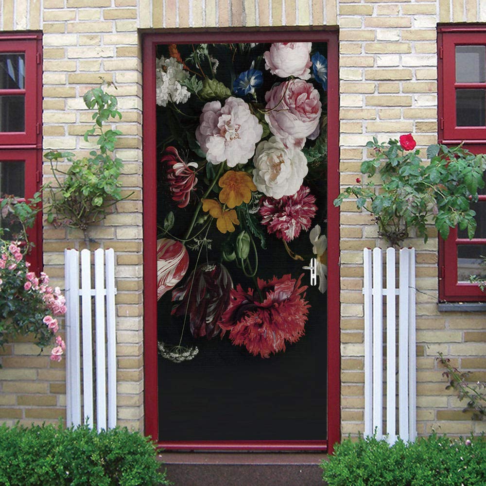 GSKBDQ 3D Door Stickers Murals Art Flower Photography Creative 3D Door Self Adhesive Sticker Decal Art Decor Removable Waterproof Mural Poster Bedroom Office Home Nursery Decoration 77X200Cm