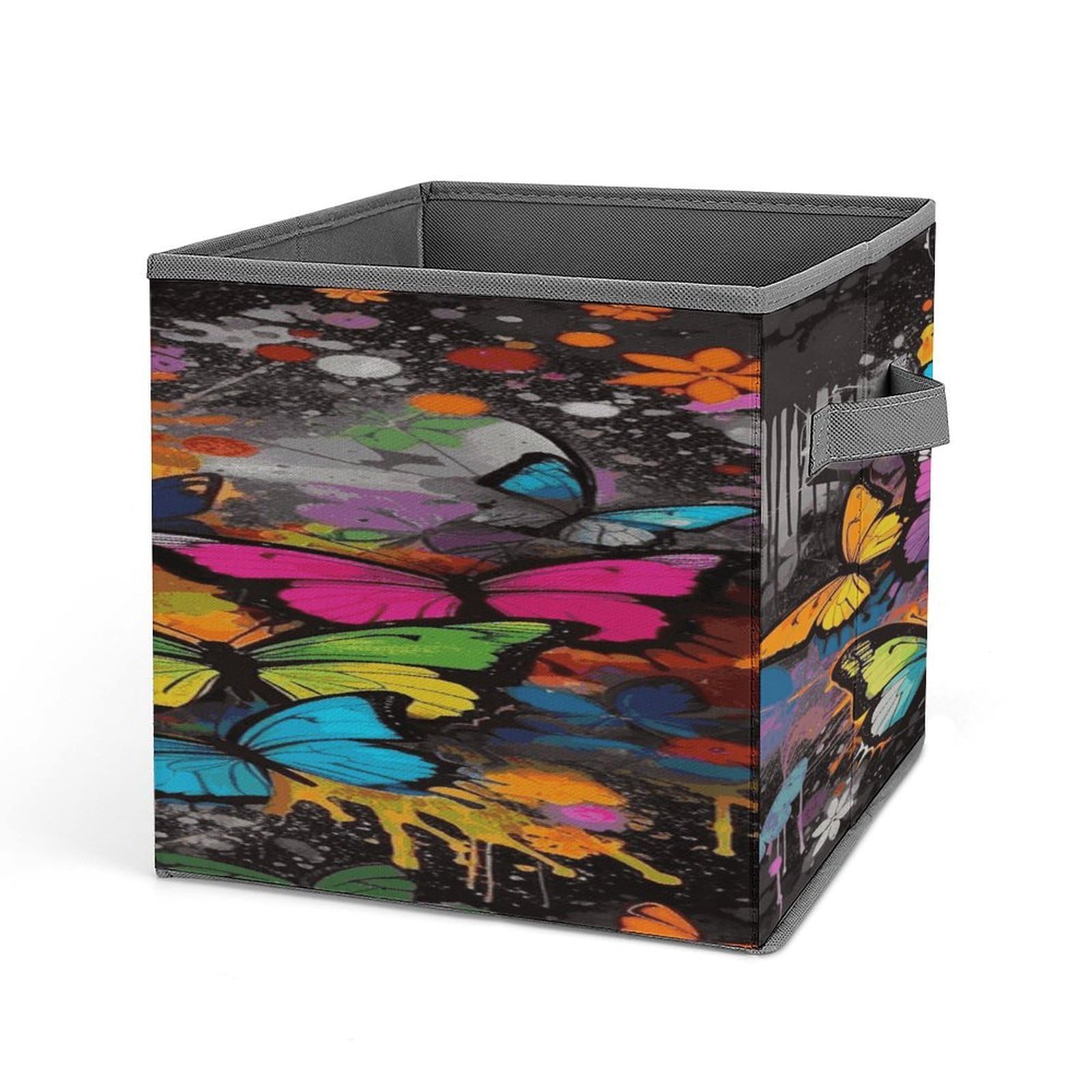 VstaDank Art Graffiti Butterflies Print Storage Bin Collapsible Storage Cubes Organizer Oxford Cloth Storage Box with Dual Handles Large Stackable Closet Storage Bins for Sheets Hat Sweater