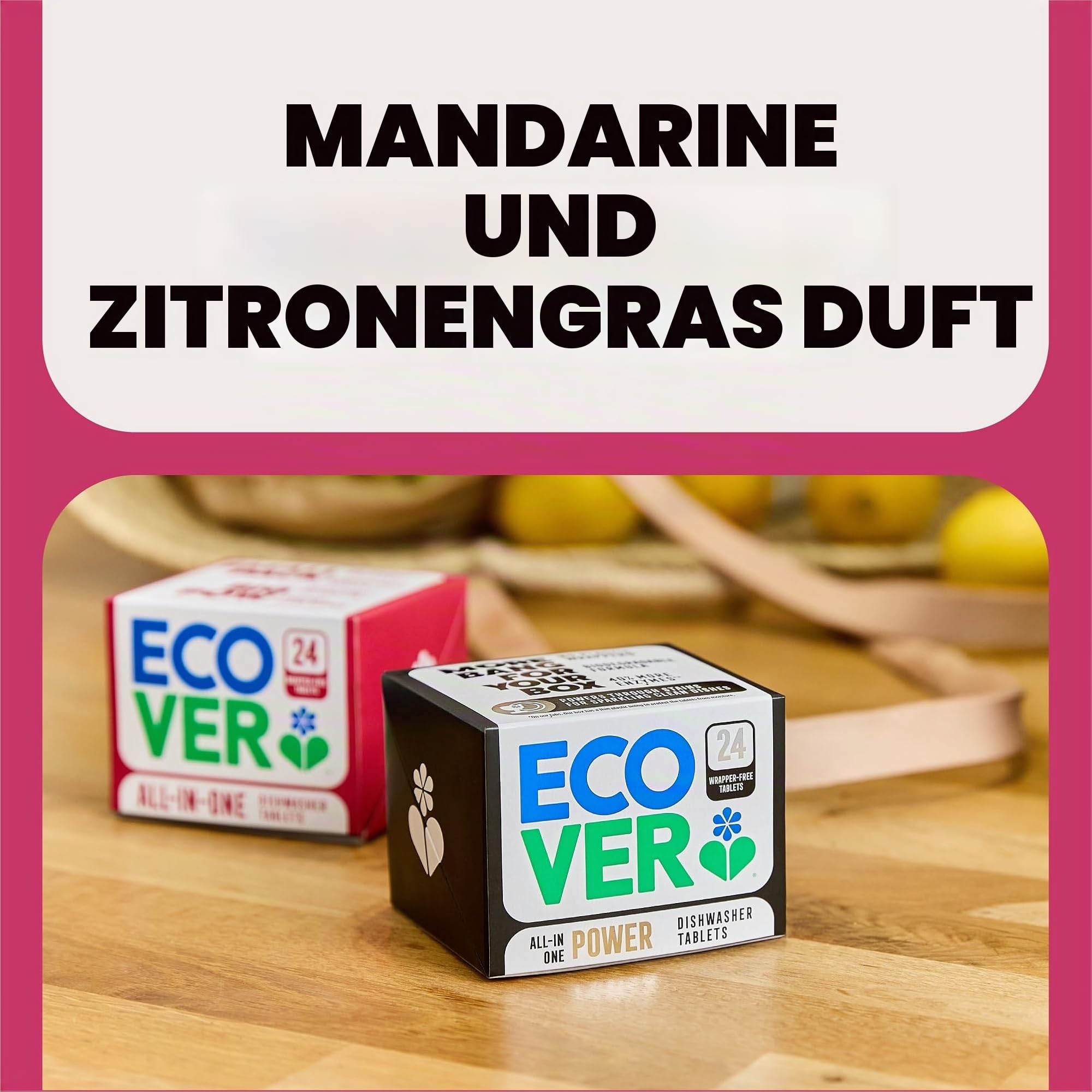 Ecover All in One Spülmaschinentabs enthält Spülmaschinensalz & Klarspüler | Kraftreinigung | Mandarine & Zitronengras Duft | 1er Pack | 72 Tabletten