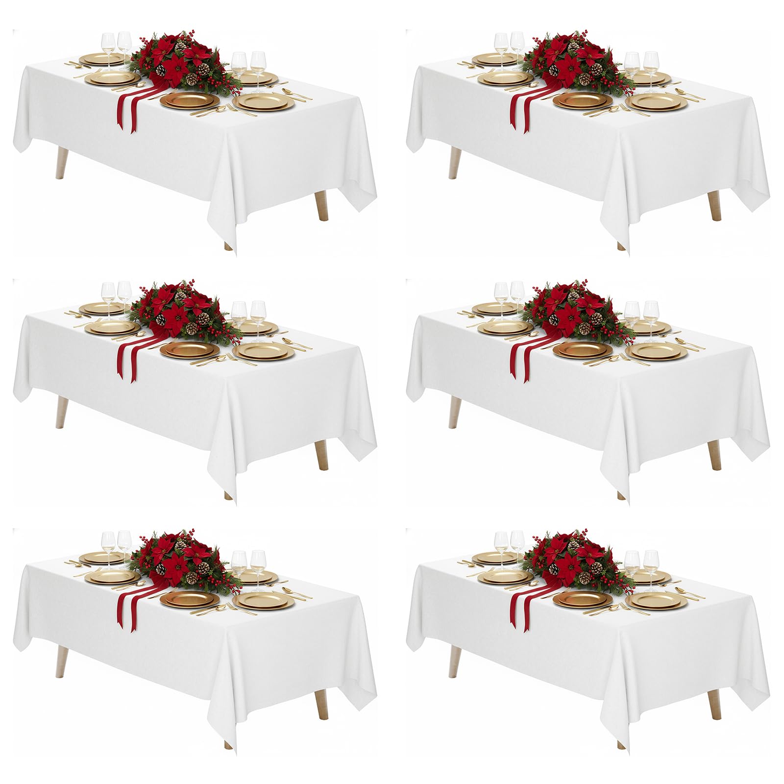 Fixwal 6 Pack White Table Cloth for Rectangle Table, 70 x 120 Inch Polyester Fabric Tablecloths Rectangular, Table Covers 6-8ft for Party, Banquet, Dining, Wedding, Graduation