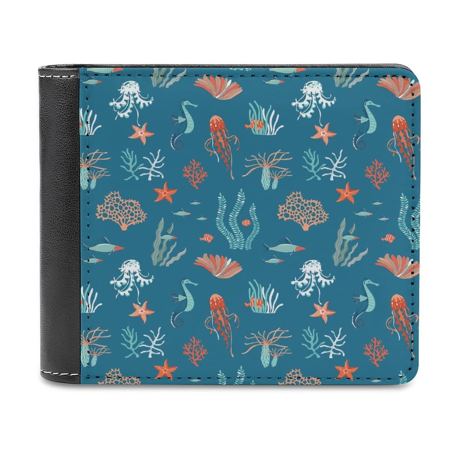 Amazon.co.jp: 財布 二つ折り 海物語 海馬柄 魚柄 ヒトデ柄 レザー財布  
