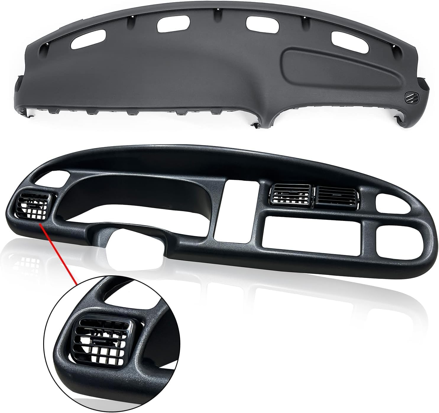 ALMULOO Dash Pad Cover Replacement & Dash Bezel w/Vent Compatible with 1998-2002 Dodge Ram 1500 2500 3500 Dark Gray - 2 Packages