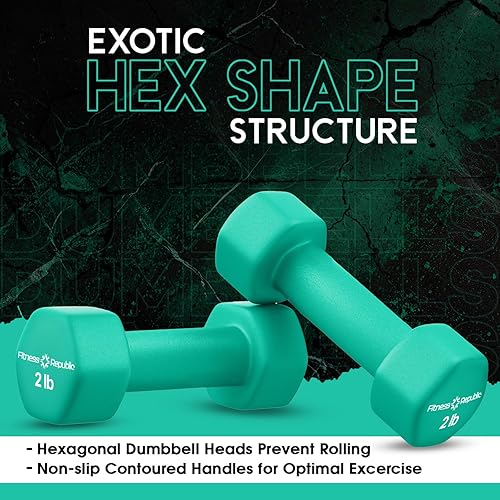Miniatura 4 de Fitness Republic Juego de 2 mancuernas de neopreno, antideslizantes, forma hexagonal, pesas libres para tonificación muscular y fortalecimiento de