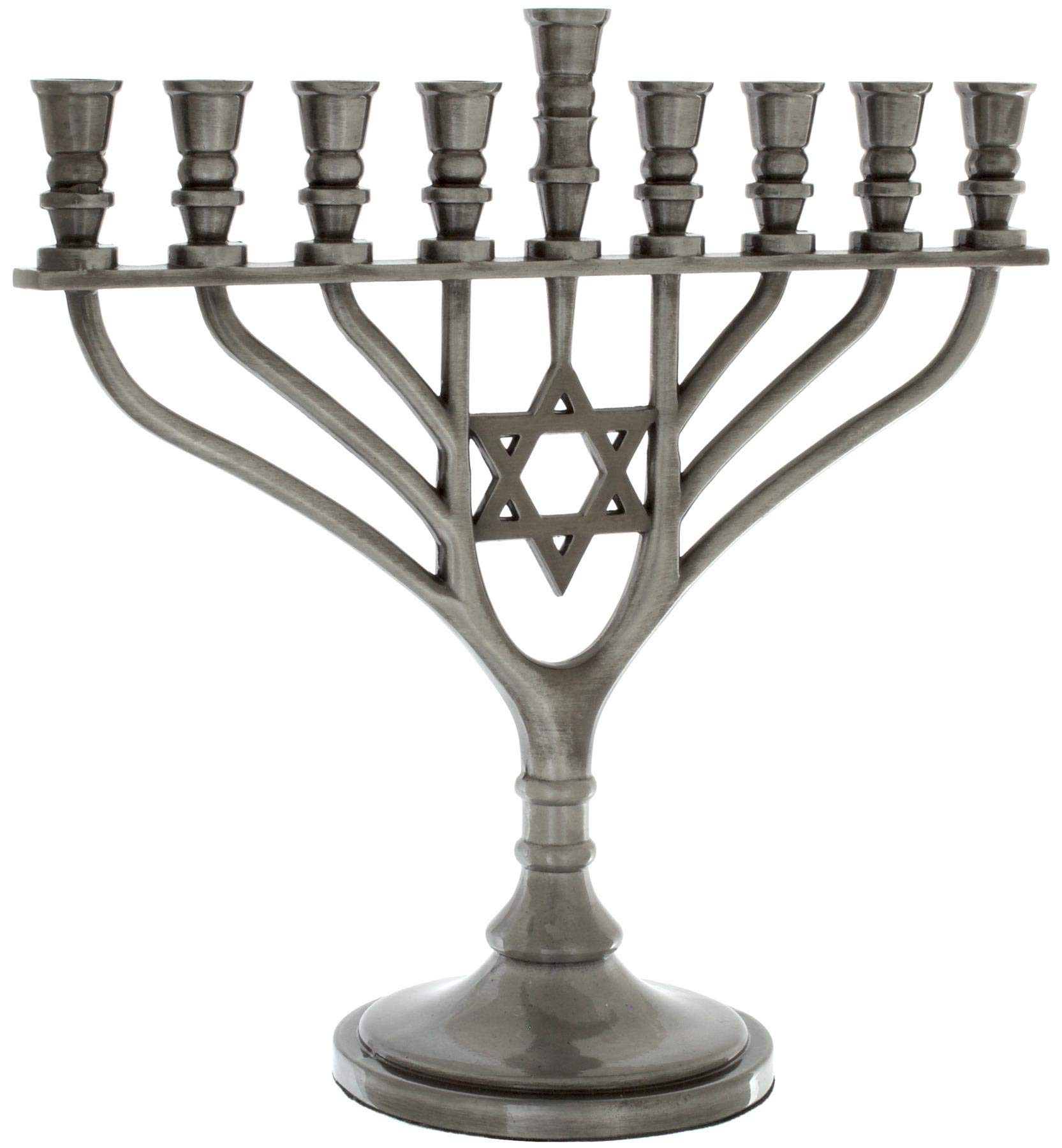 Meir Cohen Hanukkah Menorah with 9 Branches and Star of David, 18 Centimetres, Pewter