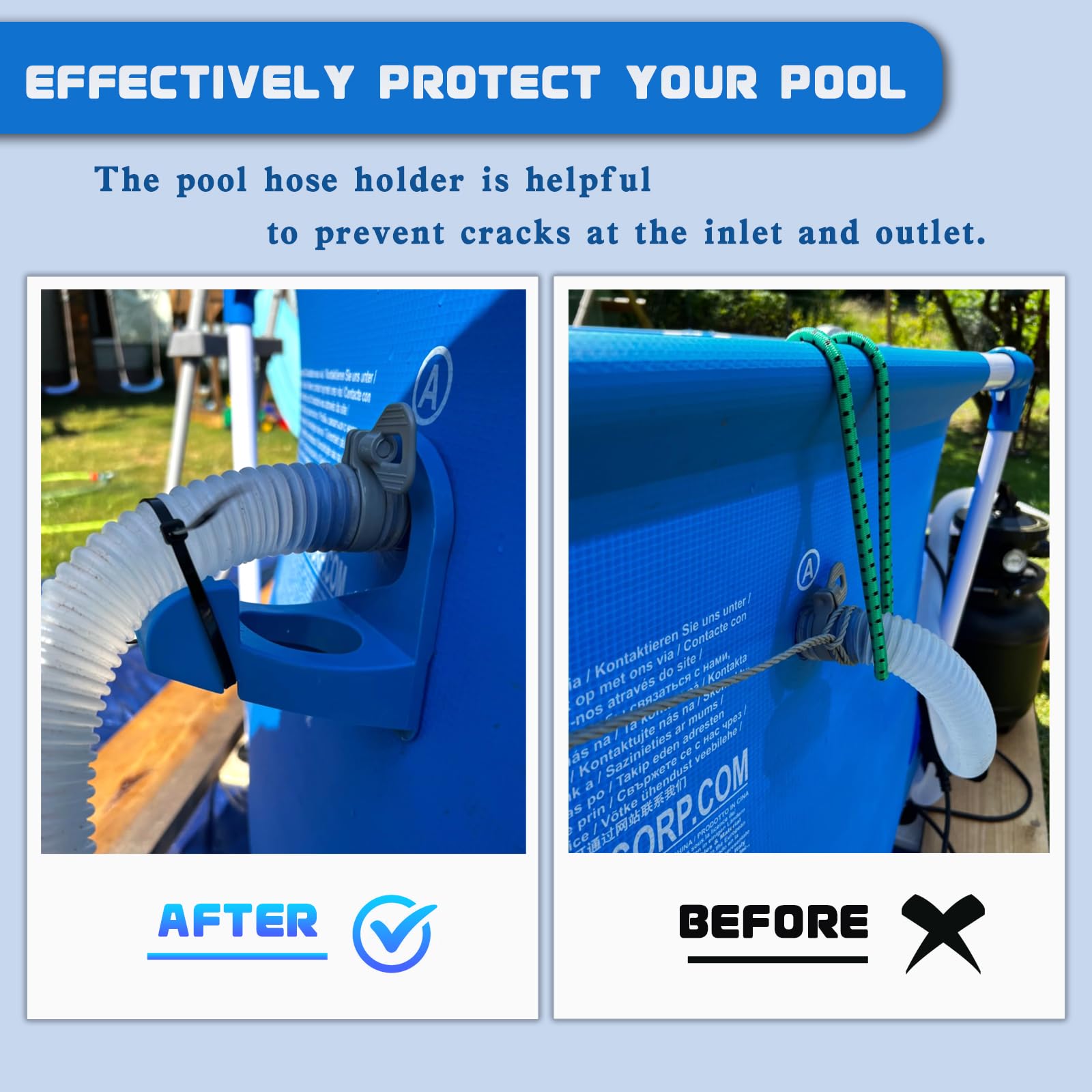 Fox Bunny Support de Tuyau de Piscine pour Piscines Hors Sol, 26-38mm, Compatible Intex Bestway, Bleu