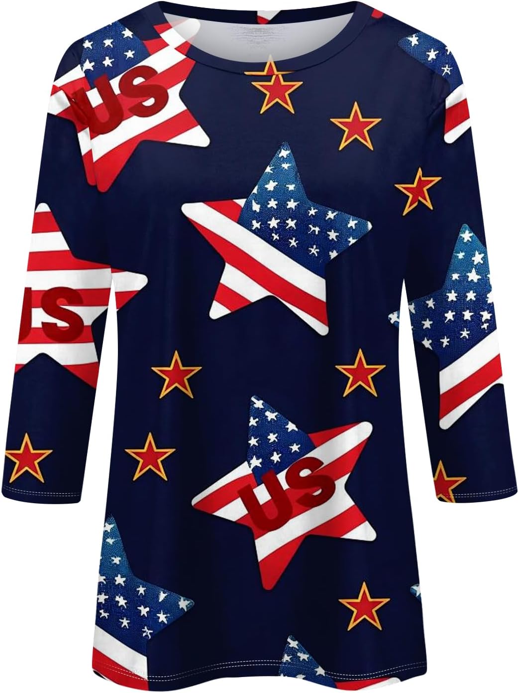 Women's 250 Anniversary USA Shirt, 4Th of July for Women, 3/4 Sleeve Crewneck American Flag Print Tops, S-5XL