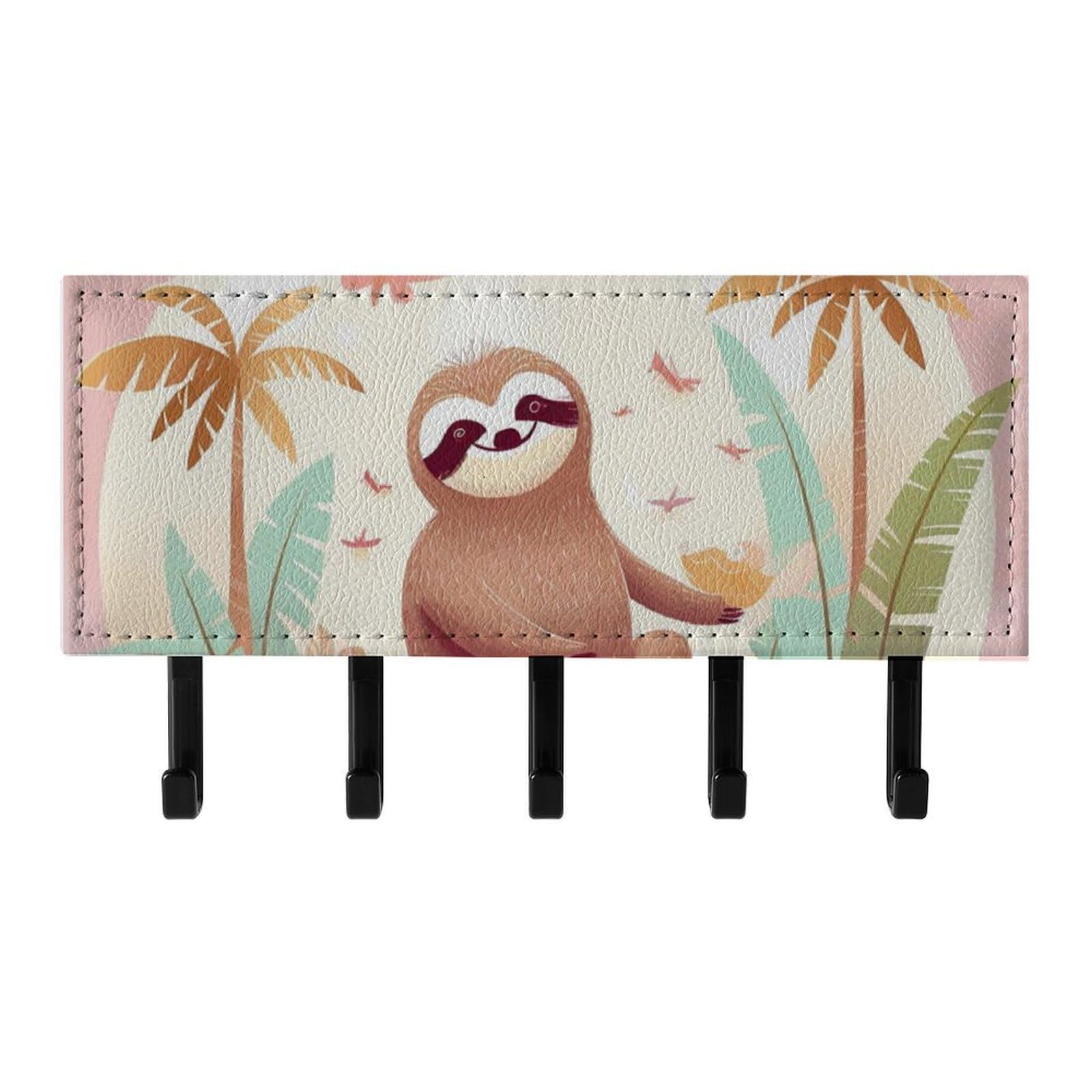 QMNLKH Sloth Flamingo Wall Mounted Key Rack for Home, No Drilling Key Holder with 5 Hooks, Self Adhesive Keys Chain Organizer for Hallway, Keys Hanger Shelf for Office, Doorway Black
