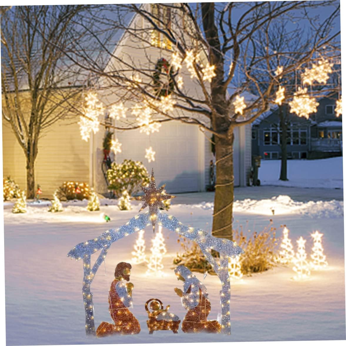 Eioflia Lighted Nativity Scene Easter LED Holy Family Yard Inserting Figurine Light Up Garden Silhouette Outdoor Nativity Scene Lighted Nativity Scene Nativity Figurine with Led Lights Style 2 : Patio, Lawn & Garden