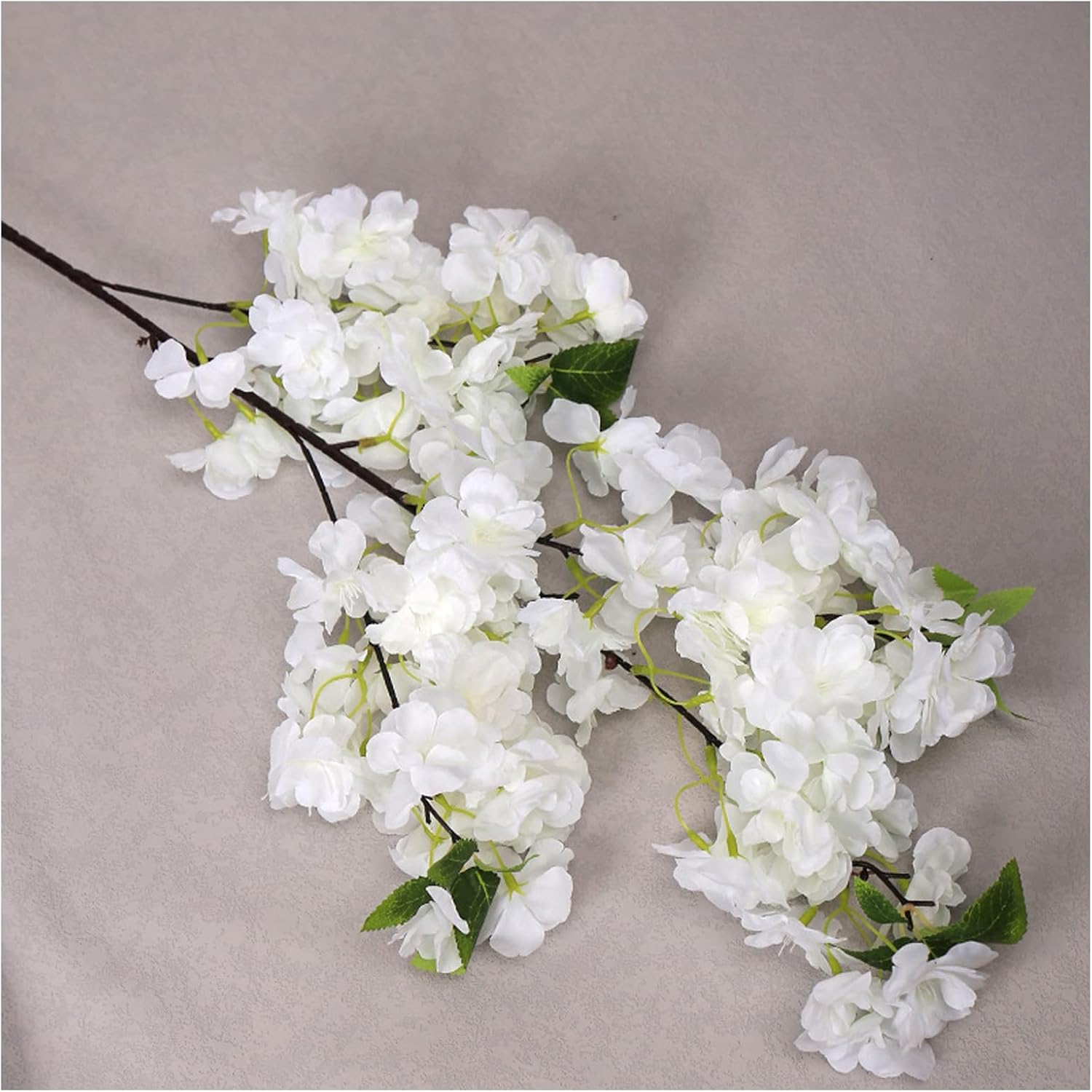 3Pcs Artificial Cherry Blossom Branches - Pink Silk Faux Peach Flowers Stems with Leaves Fake Plants for Vase Home Wedding Outdoor Spring Garden Decoration (White)