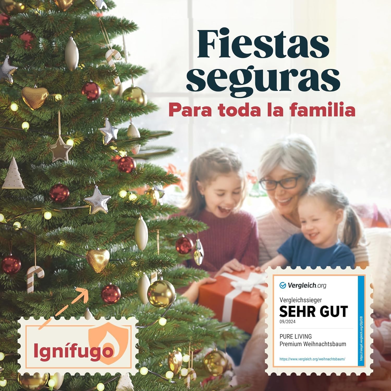 Árbol de Navidad Artificial Premium 180cm – Ramas Densas y Realistas, con Soporte de Madera y Bolsa de Almacenamiento – Arbol Navidad Artificial de Pure Living