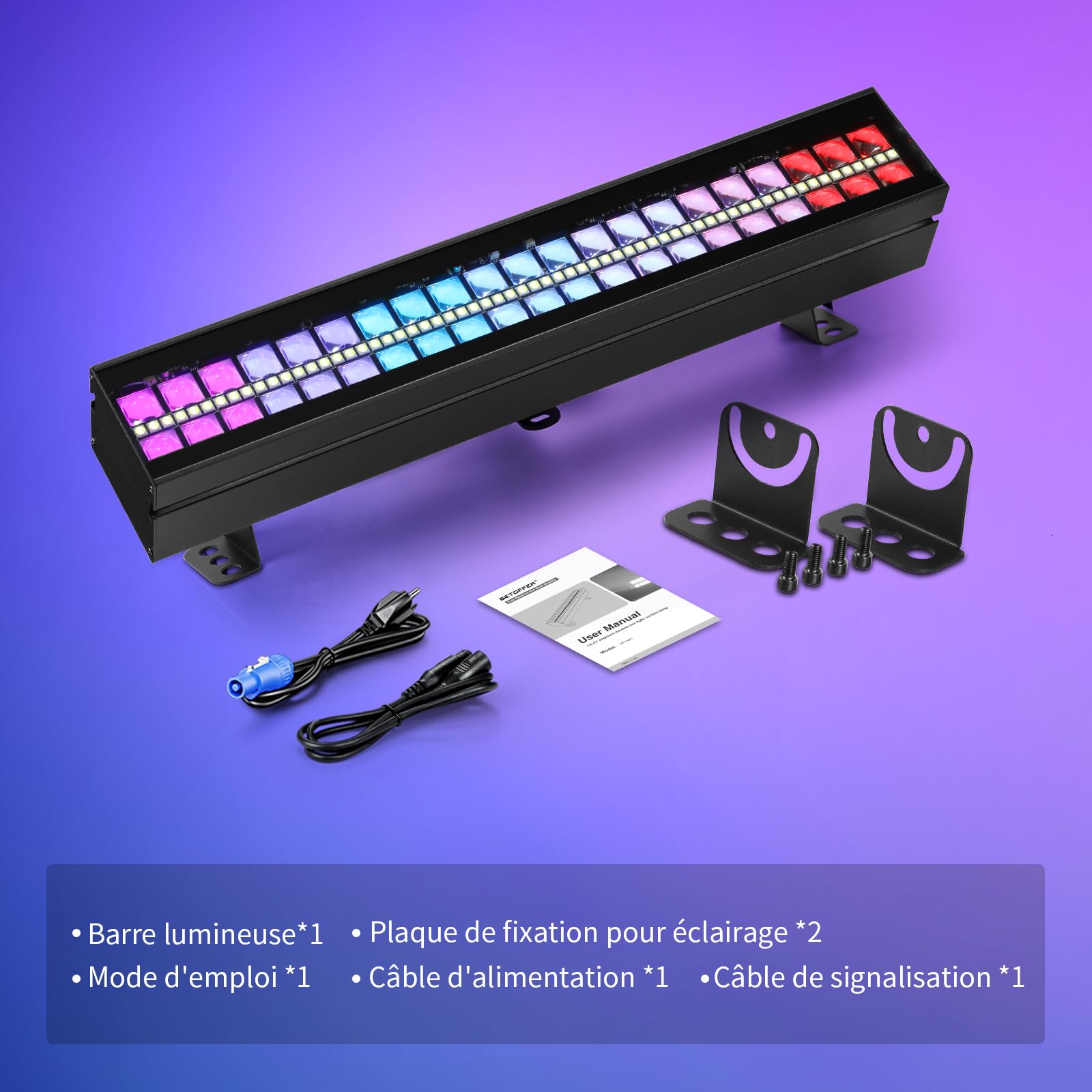 BETOPPER Barre Lumineuse LED RGBW 105W Lumière DJ avec Effets Beam Wash et Stroboscopiques, Mappage Pixel, DMX, Jeux de Lumiere LED Professionnelle pour éclairages, Clubs,Concerts et événements