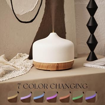 Porseme 500ml Essential Oil Diffuser Aromatherapy Ultrasonic Cool Mist Humidifier 15-21 Running Hours Waterless Auto-Off Air Diffusers for Sleeping Yoga Working Spa(White Ceramic)