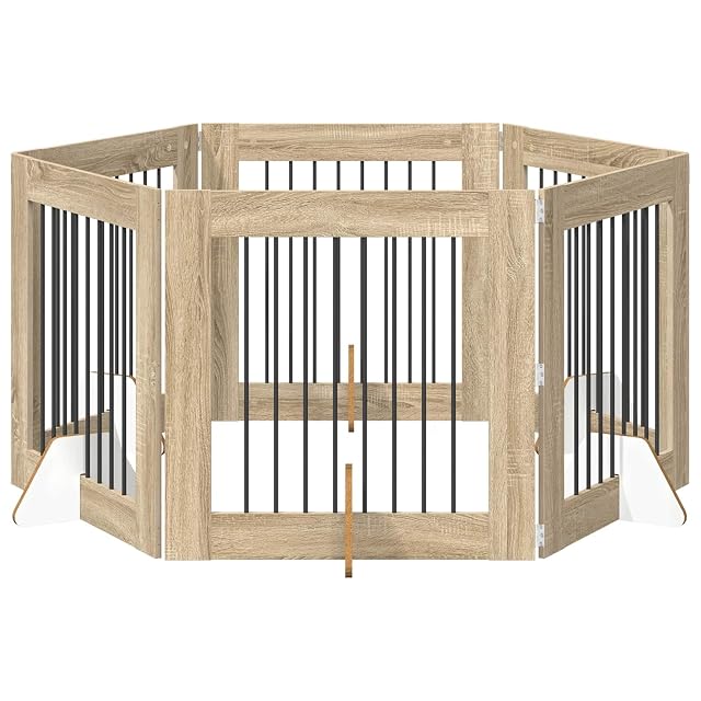 vidaXL Puerta para Perros Plegable con Soportes 6 uds. Roble Sonoma