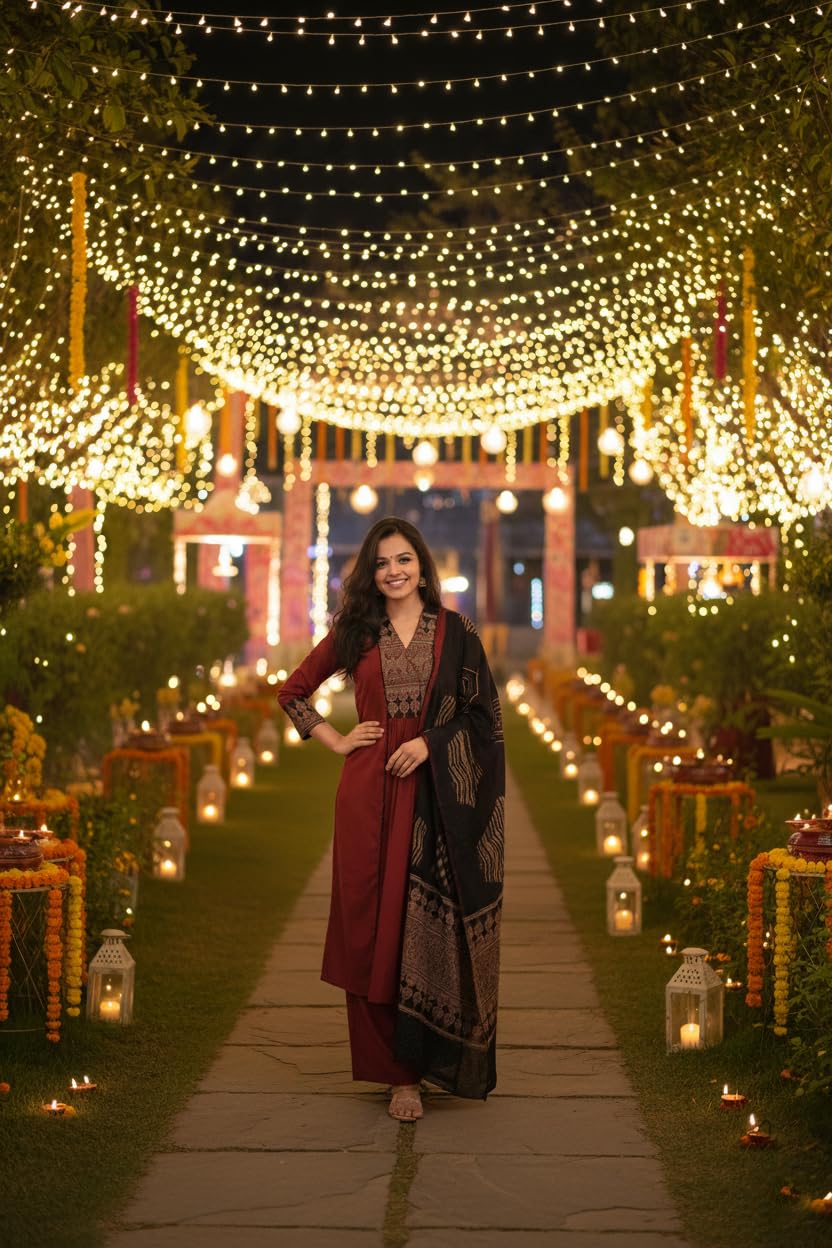 ANNI Designer Kurta droite imprimée en rayonne viscose avec palazzo et dupatta pour femme