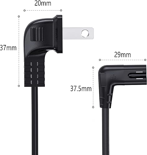 Miniatura 5 de Ancable Cable de alimentación C7 de 12 pies en ángulo de 90 grados 18AWG de 2 clavijas a forma de L de repuesto para Samsung, Philips, Toshiba, LG,