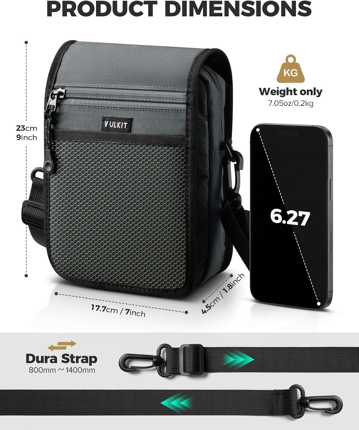 VULKIT Small Messenger Bag for Men, with Adjustable Strap Lightweight Crossbody or Shoulder Bag