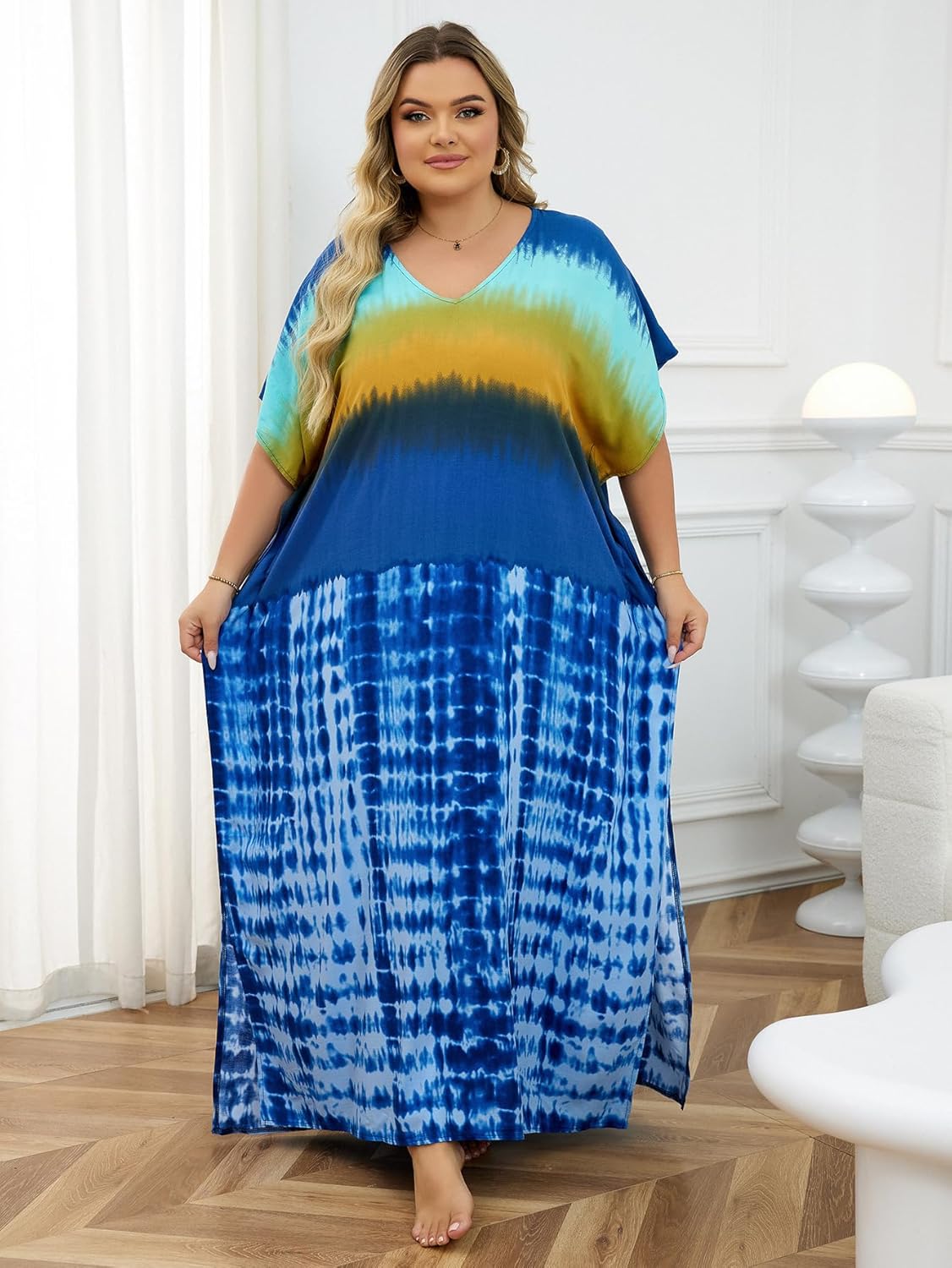 Plus Size Kaftan Dress for Women Caftan Bathing Swim Cover Up Boho Beach Dress Lightweight Loungewear - Image 3