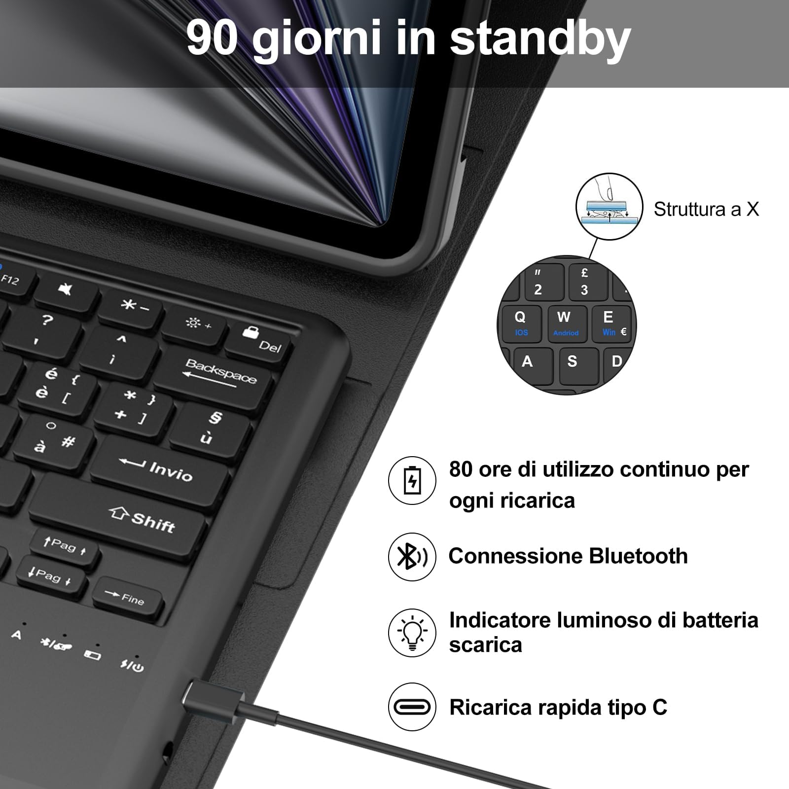 Tastiera per iPad Air 13 M4 2026/M3 2025/M2 2024/iPad Pro 12.9 3-6 Gen