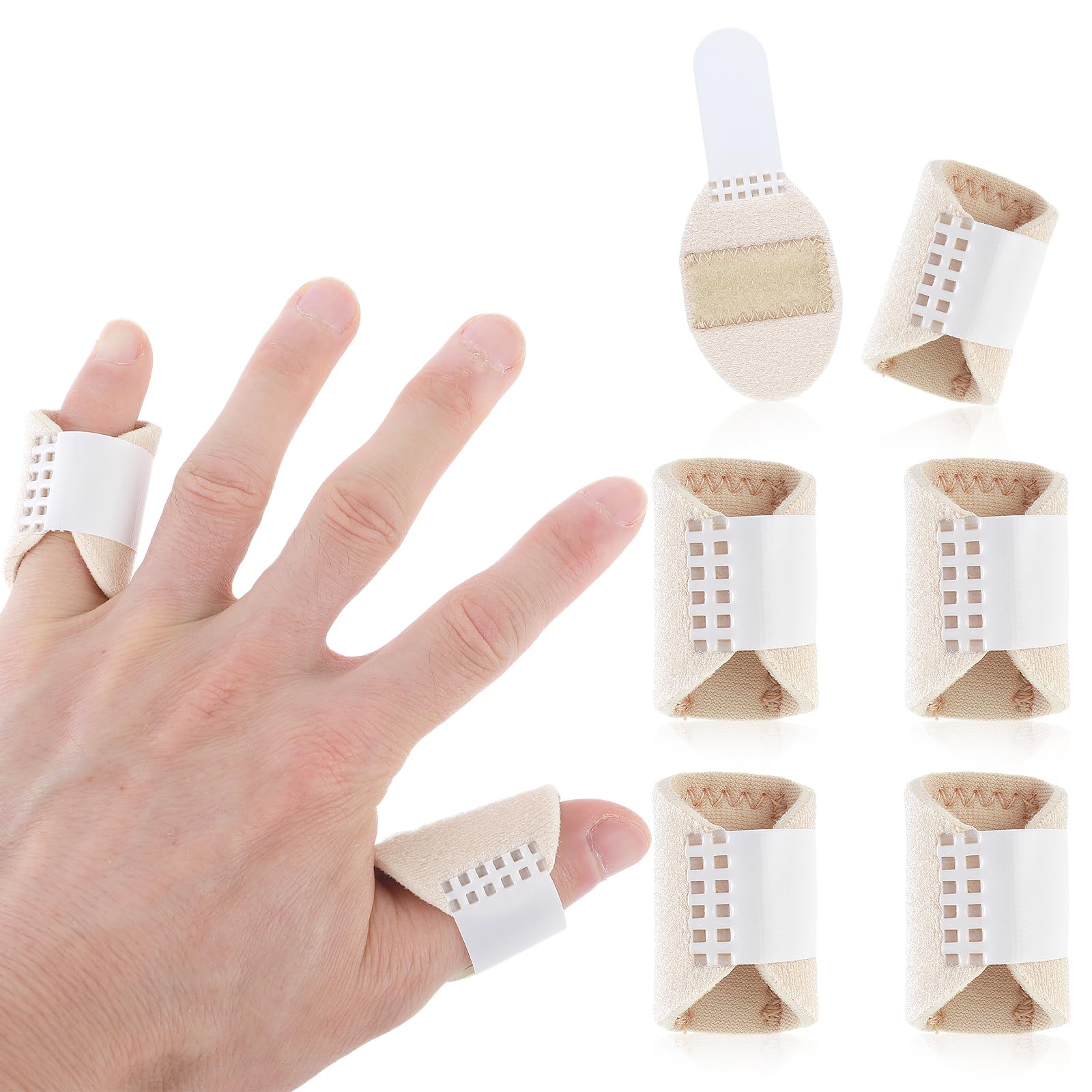 DIVINA VITAE Trigger Finger Splints, 5PCS Thumb Finger Brace for Trigger Finger Knuckle Immobilization Pain Relief Finger Support Fits Index Middle Ring Pinky Fingers(Skin Color)
