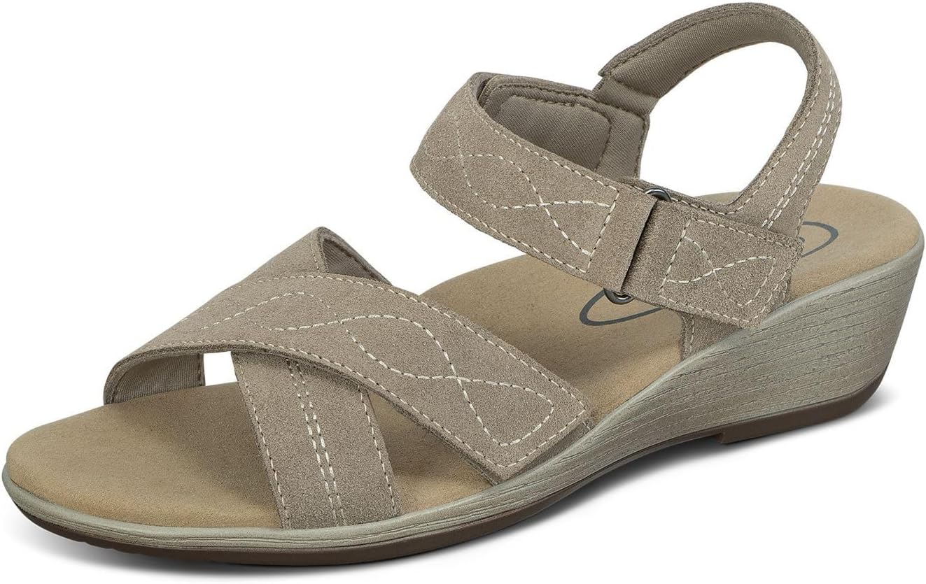 Orthofeet Women's Orthopedic Holly Adjustable Leather Wedge Sandal