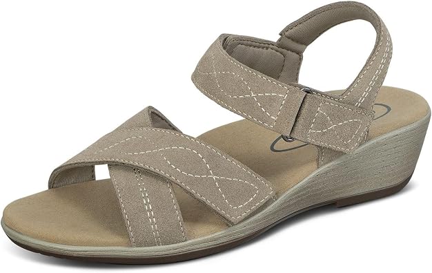 Orthofeet Womens Orthopedic Holly Adjustable Leather Wedge Sandal