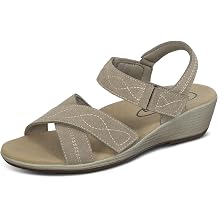 Orthofeet Womens Orthopedic Holly Adjustable Leather Wedge Sandal