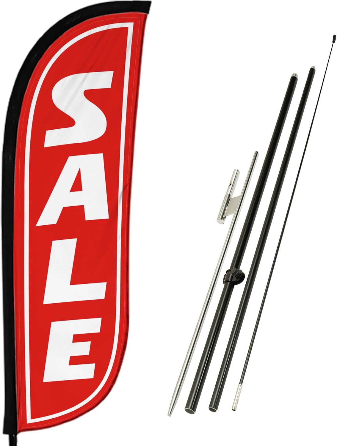LookOurWay Feather Flag Pole Kit - 7 Feet Tall Advertising Banner with Fiberglass Pole Set and Ground Spike for Business Promotion - Sale Flags - Huge Sale Stars