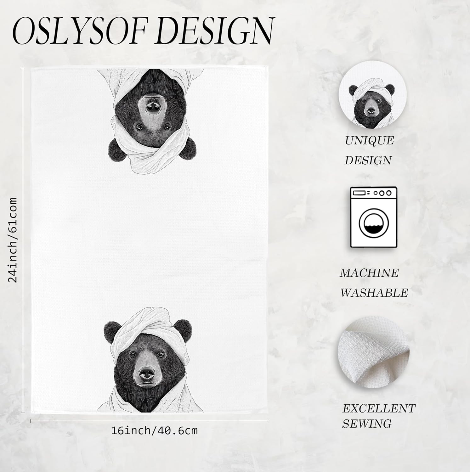 Cute Bear Bathroom Hand Towels, Bear Gifts for Lovers Bathroom Decor, Cute Kids Animal Decor, 16x24 Inch - Image 7