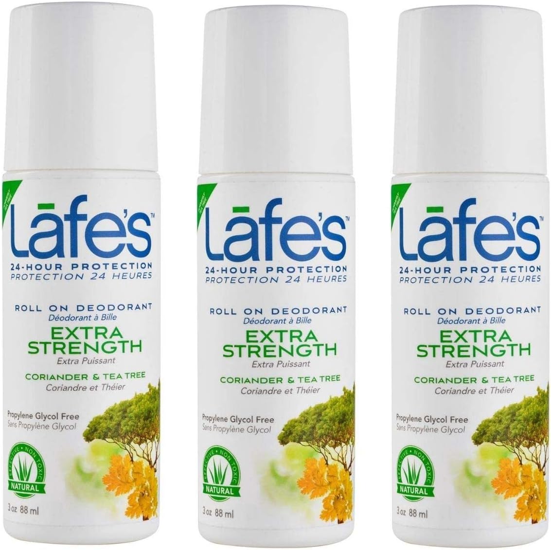 Lafe's Natural Deodorant | 3oz Roll On Aluminum Free Natural Deodorant for Women & Men | Paraben Free & Baking Soda Free with 24-Hour Protection | Extra Strength |2.5 Ounce (Pack of 3)
