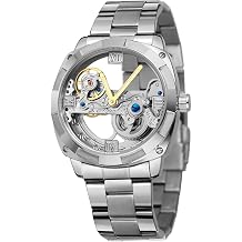 FORSINING Mens Trendy Steampunk Automatic Stainless Steel Silver Bracelet Watches for Various Occasions