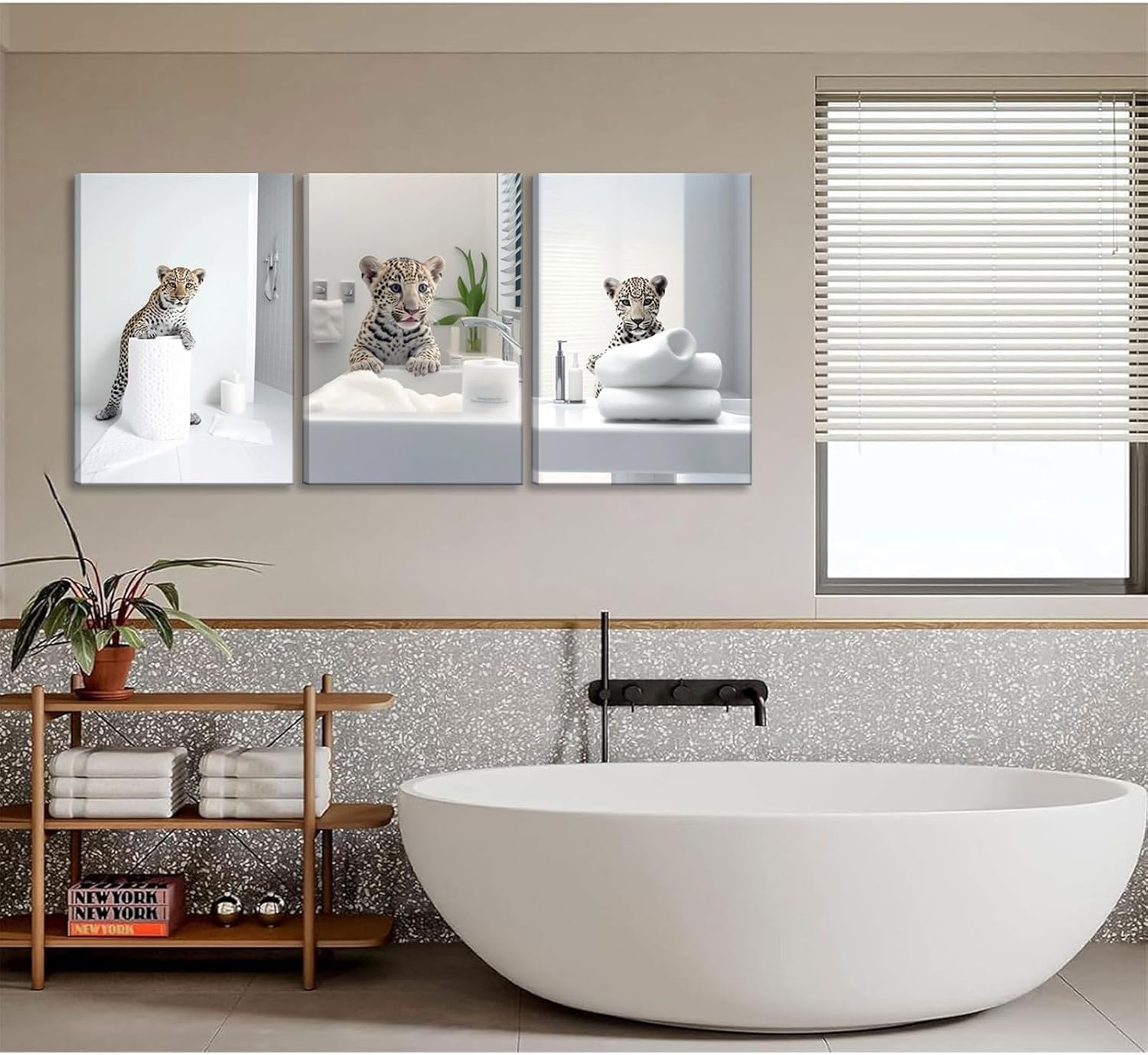 3Pcs Funny Leopard Bathroom Canvas Wall Art Cute Animal Posters Prints Modern Bathroom Wall Decor for WC Toilet Home Decoration 12x16in Prepare to hang