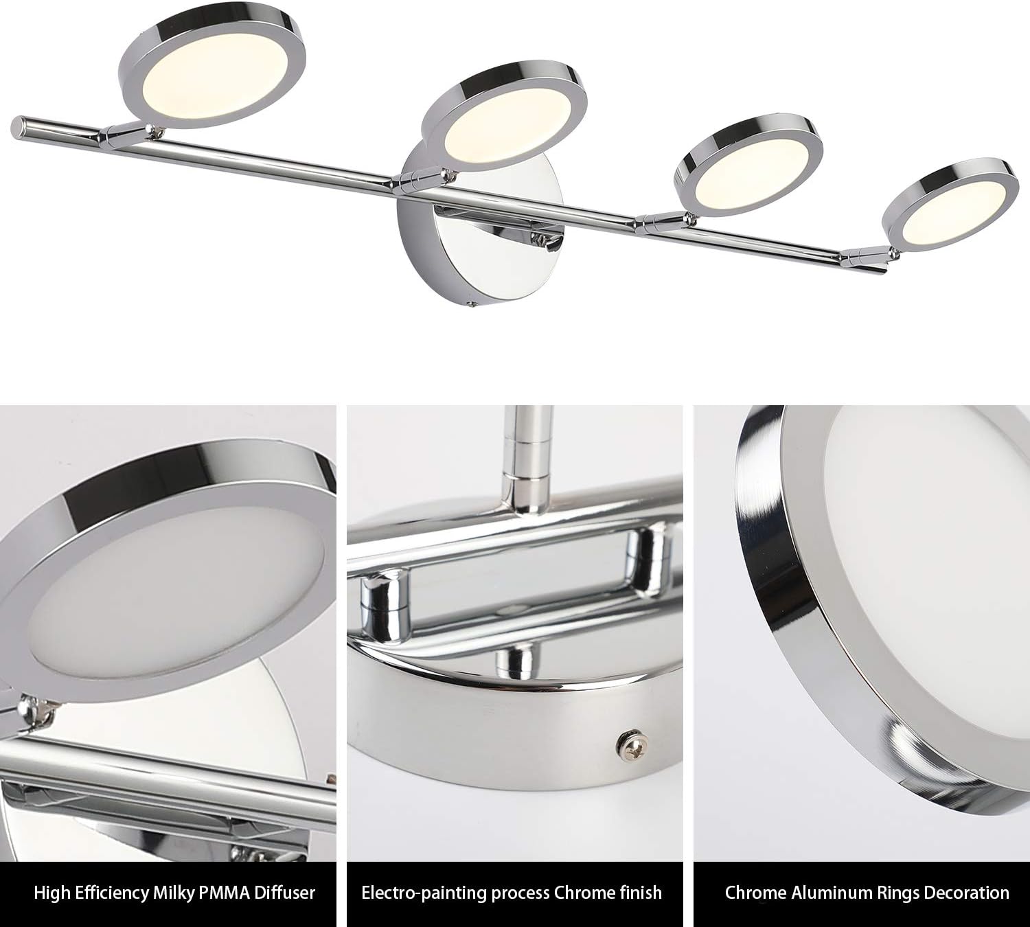 Exсluѕіvе Sресіаl Modern 4 Light Bathroom Vanity Lights Fixtures Chrome Finish, Joosenhouse LED Wall Sconces Lamps Over Mirror in Home as Bath Decor Lighting Fixtures Up and Down 29.92 Inches Long Chrome 4000K