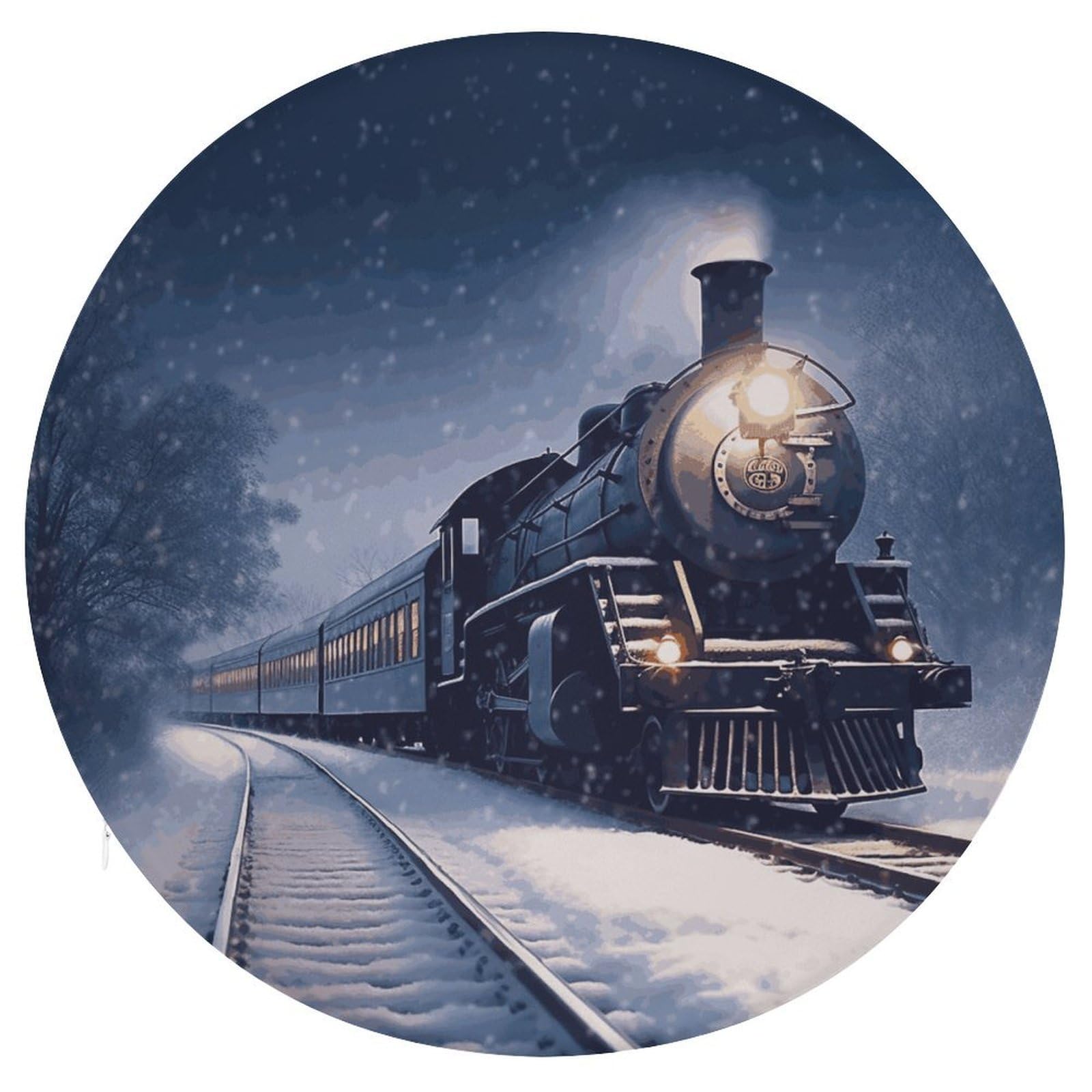 LZQPOEAS Winter Christmas Snow Night Railway Train Round Chair Cushion 15 Inch, Detachable Memory Foam Seat Cushion,Circle Stool Cushion, Soft Round Chair Pad with Removable Cover