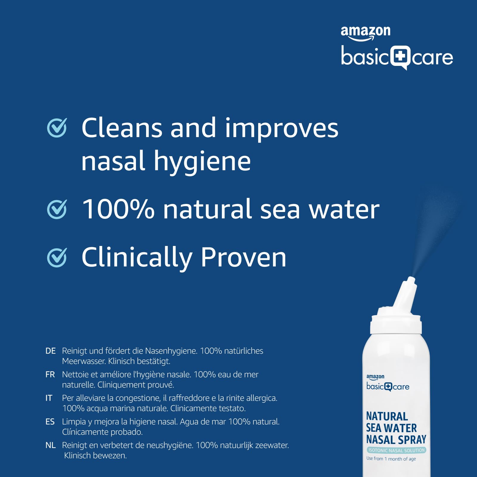 Amazon Basic Care - Spray Nasal à l'Eau de Mer Naturelle 100 ml