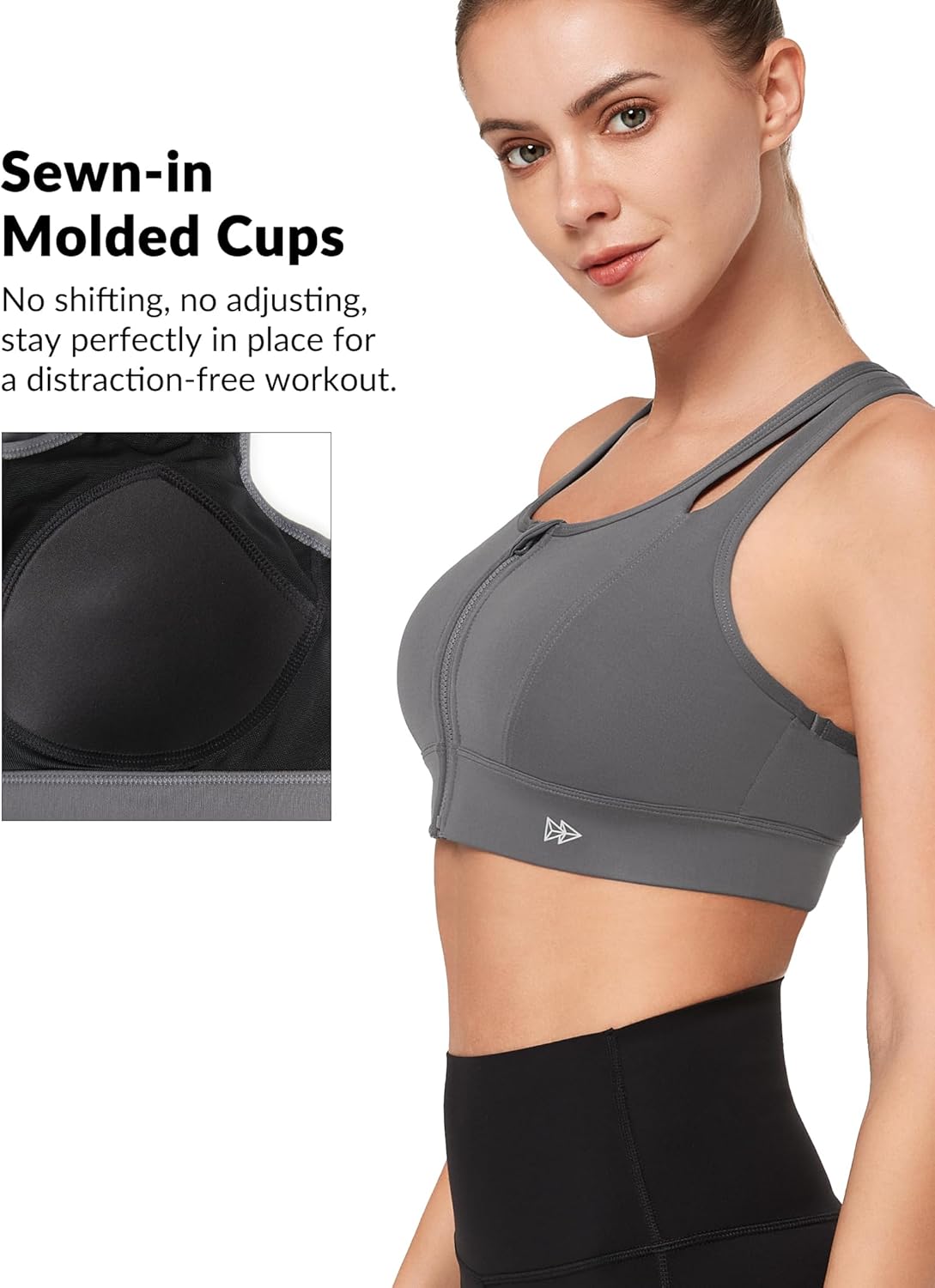 Yvette Sports Bras for Women High Impact Support, Front Zipper Running Bra Plus Size, No Bounce with Racerback & Sewn in Pads