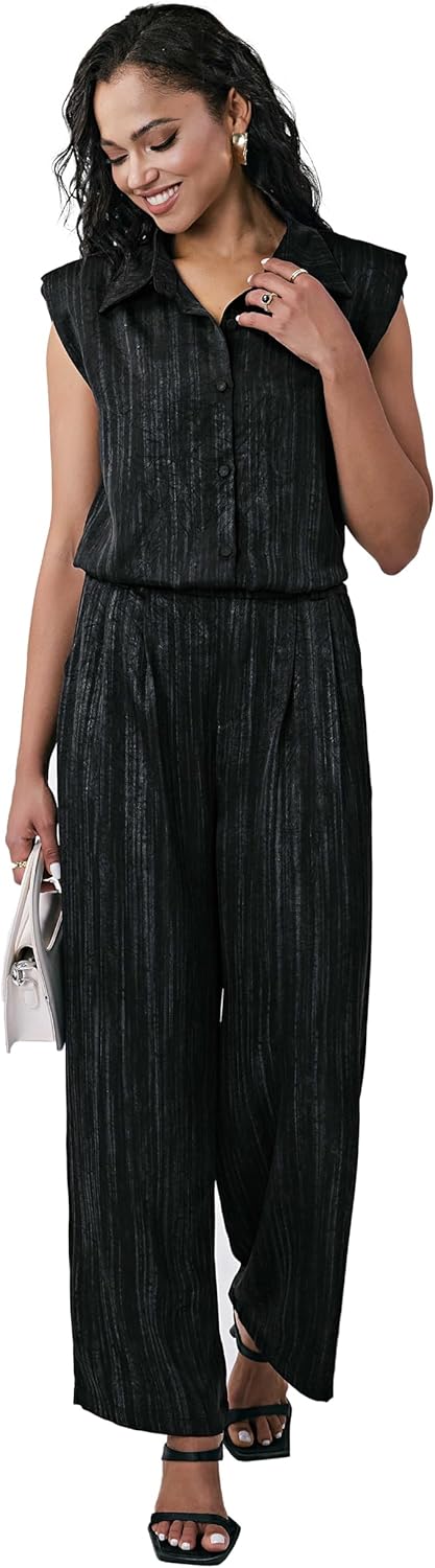 Satin Wide Leg Pants for Women, Women's High Waisted Dress Pants, Casual Palazzo Pants - Image 3